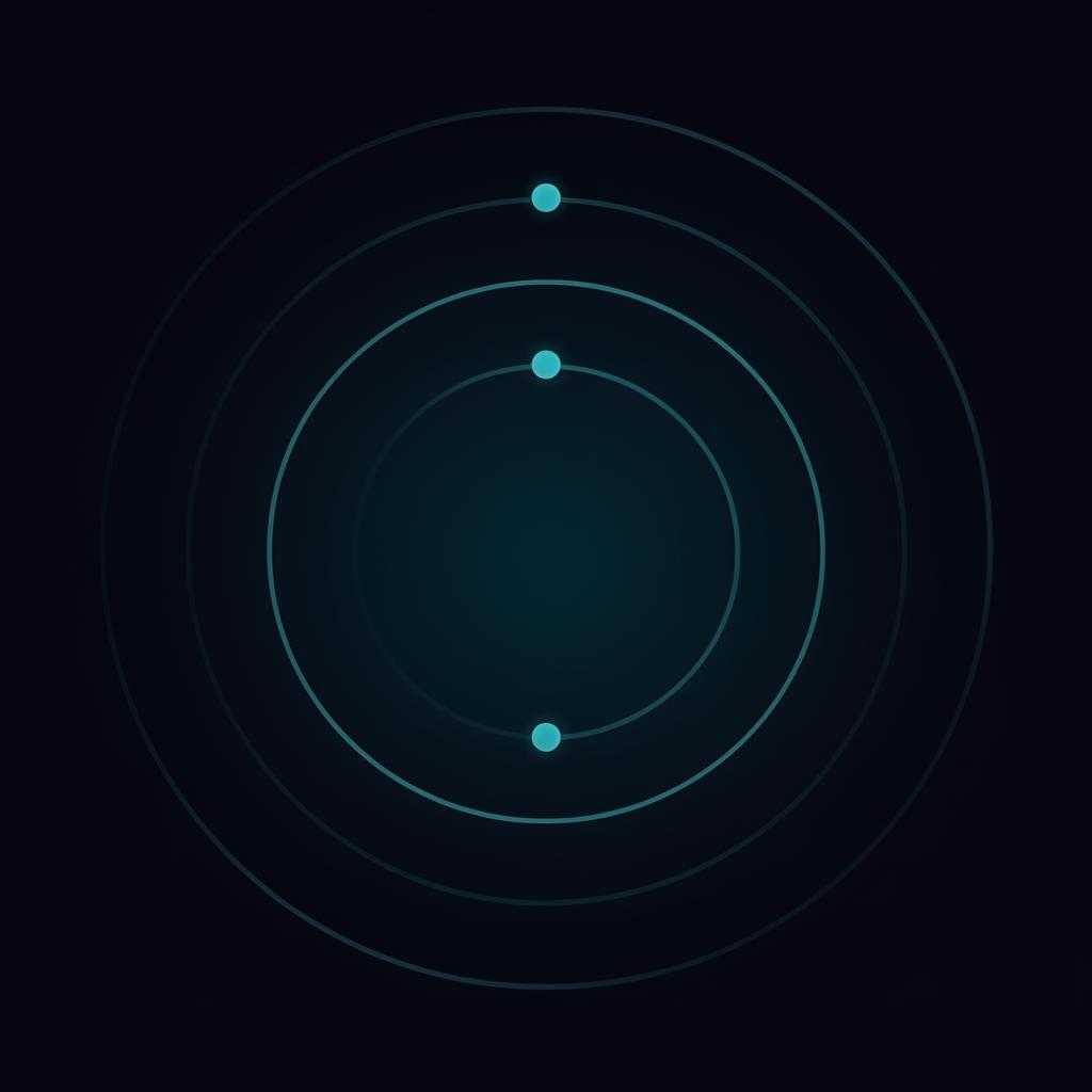 Illustration éditoriale : trois arcs concentriques teal avec trois jalons lumineux — plan de prise de poste sur 90 jours.