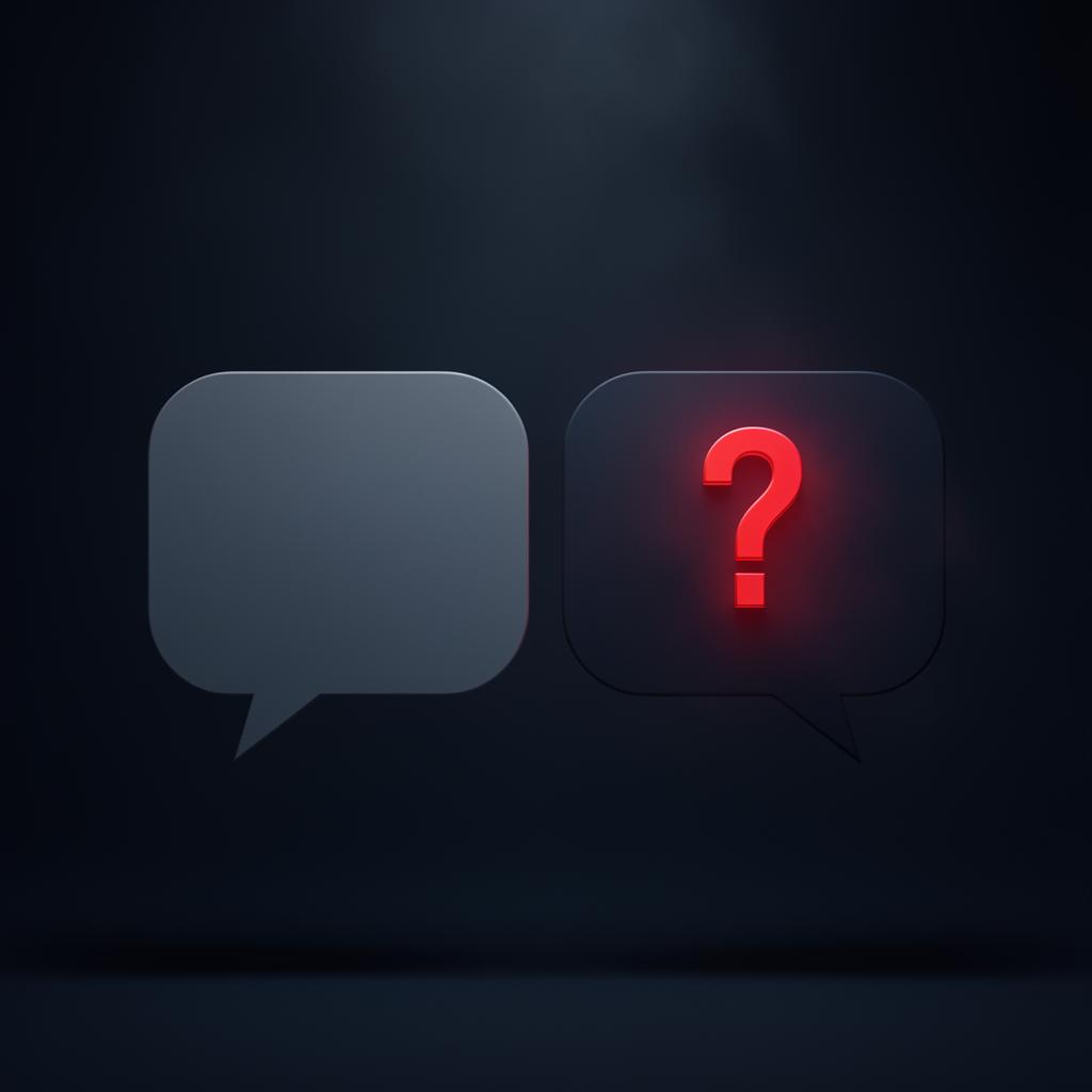 Illustration éditoriale : deux bulles de dialogue face à face, l'une avec un point d'interrogation rouge — questions pièges en entretien d'embauche.